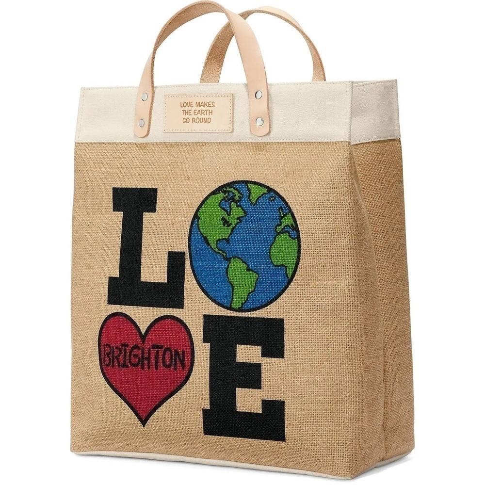 Like New BRIGHTON LOVE The Earth Day Natural Jute Shopper Tote Bag